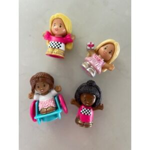 Fisher Price Little People Barbie Figures Lot of 4 Wheelchair Pink Checkered